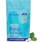 Neuro Energy &amp; Focus Gum, Extra Strength, Peppermint, 90 Count | 100mg Natural Caffeine Gum, 60mg L-Theanine, Vitamin B6 + B12, Sugar Free, Vegan, Clean Nootropic Energy &amp; Focus Supplement