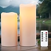 Eldnacele 8" 10" × 4" Large Waterproof Outdoor Flameless Candles Remote and Timer, Battery Operated White Plastic LED Flickering Pillar Candles 2 Pack Dinner Wedding Porch Garden Lanterns Home Decor