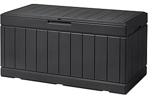 Devoko 85 Gallon Deck Box Lockable Resin Outdoor Storage Box waterproof Outdoor Container for Patio Furniture Cushions, Pillow (Black)