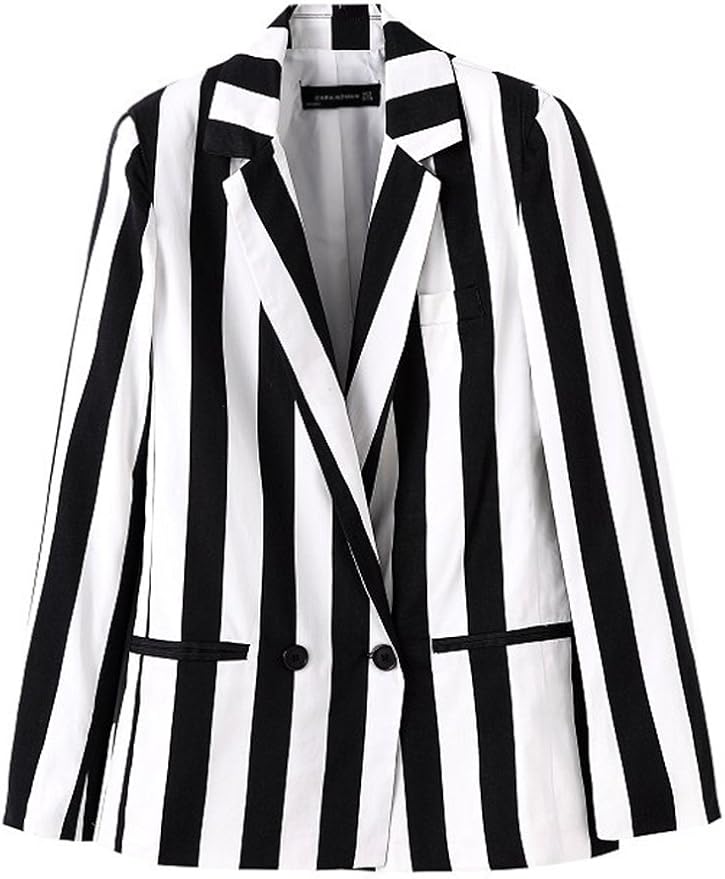 Beetlejuice Costume Women Black and White Striped Leisure Blazers