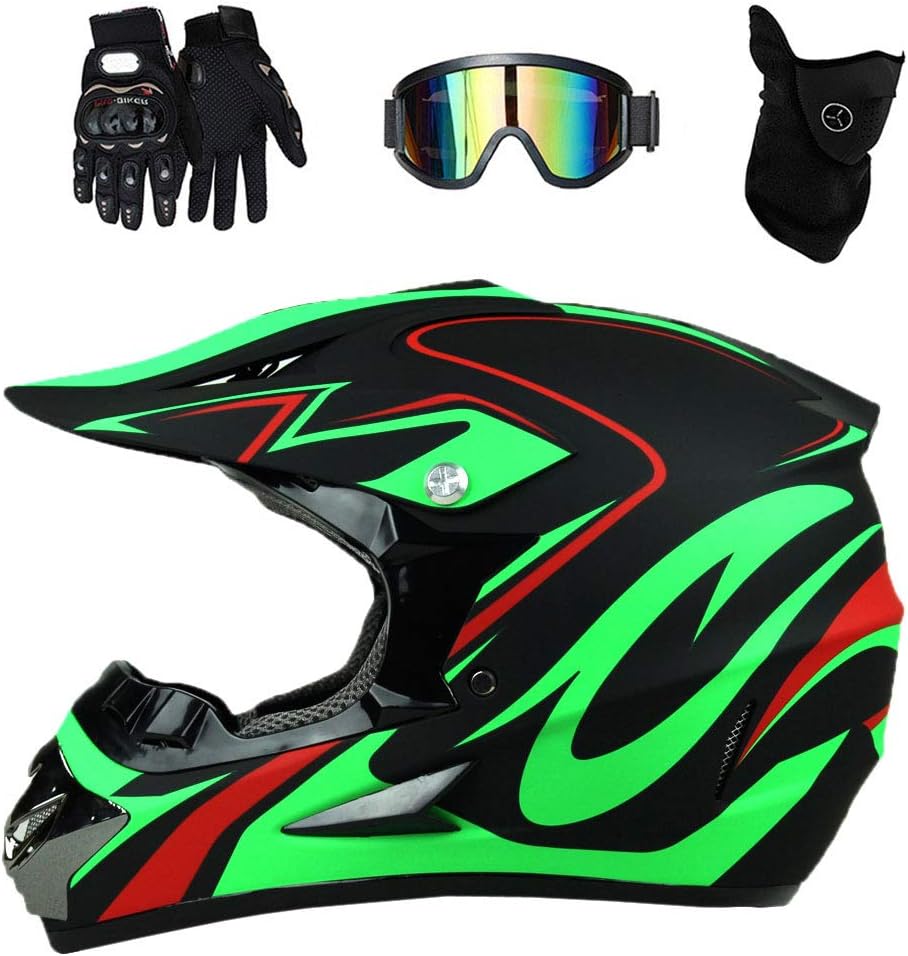XZGSS MotocrossHelm Herren Motorrad OffroadHelm Crosshelm Set mit Brille Maske Handschuhe
