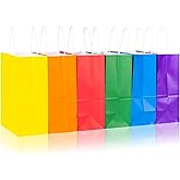 PakTalk [24 Pack Gift Bags Medium Size 8x4.25x10.5 inches Paper Party Favor Bags 6 Colors Red Orange Yellow Green Blue Purple Goodie Bags for Birthday, Wedding, Baby Shower, Party Supplies