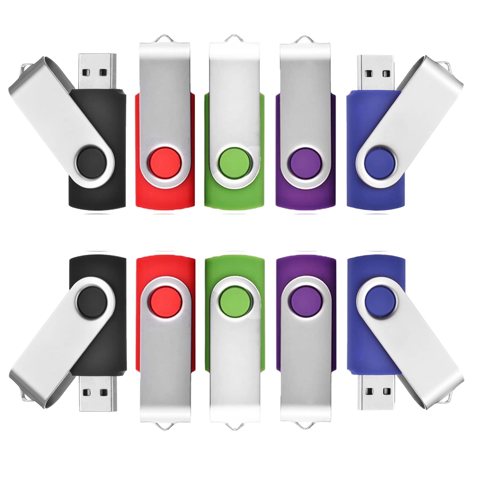 2GB 10 Pack USB Memory Stick Value USB 2.0 Flash Drives GEEUMI Multipack Pendrive Swivel Multi-Coloured 2 GB USB 2.0 Sticks Data Storage Pen Drive for Education Gift with 10 Mixed Color Cords