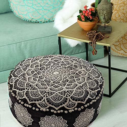 Mandala Life ART Bohemian Yoga Decor Floor Cushion Cover - 24x8 inches - Square Meditation Carpet Pillow Case - Printed Cotton Rug Pouf