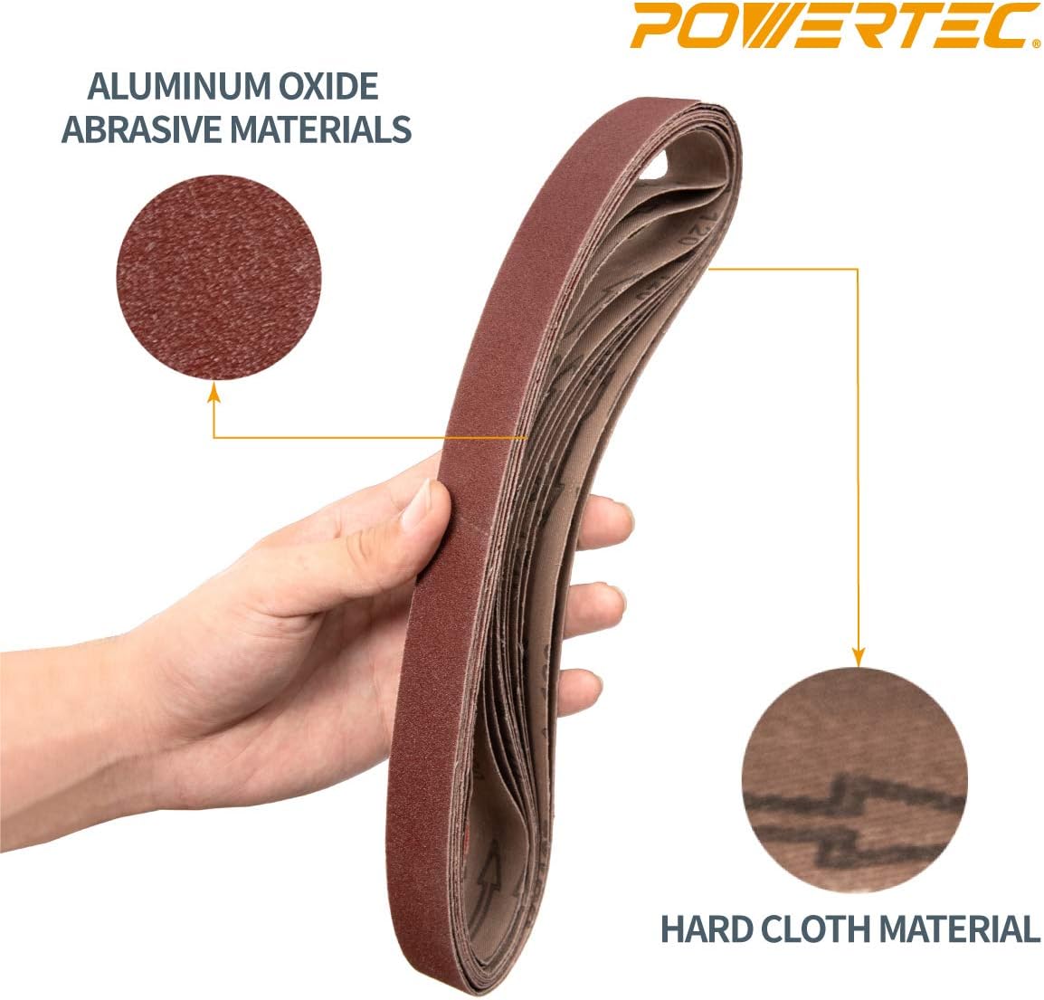 POWERTEC 25 x 762 mm Sanding Belts, Brown, AO, 120 Grit, 10pk - Image 5