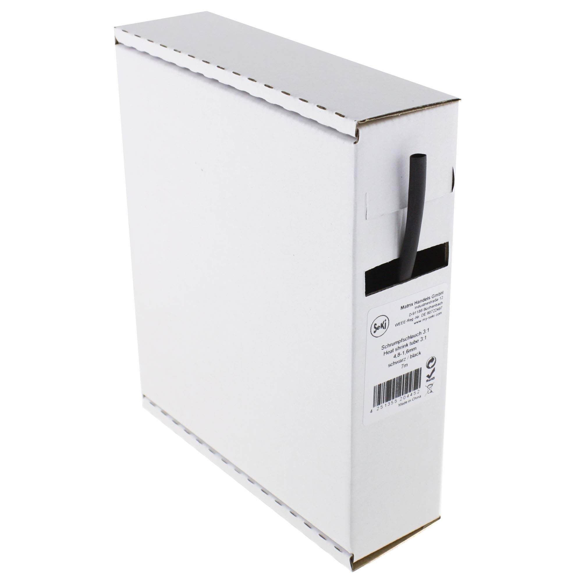 SeKi Heat Shrink Tubing Black 3:1 4.8-1.6 mm 7 Metres Dispenser Box