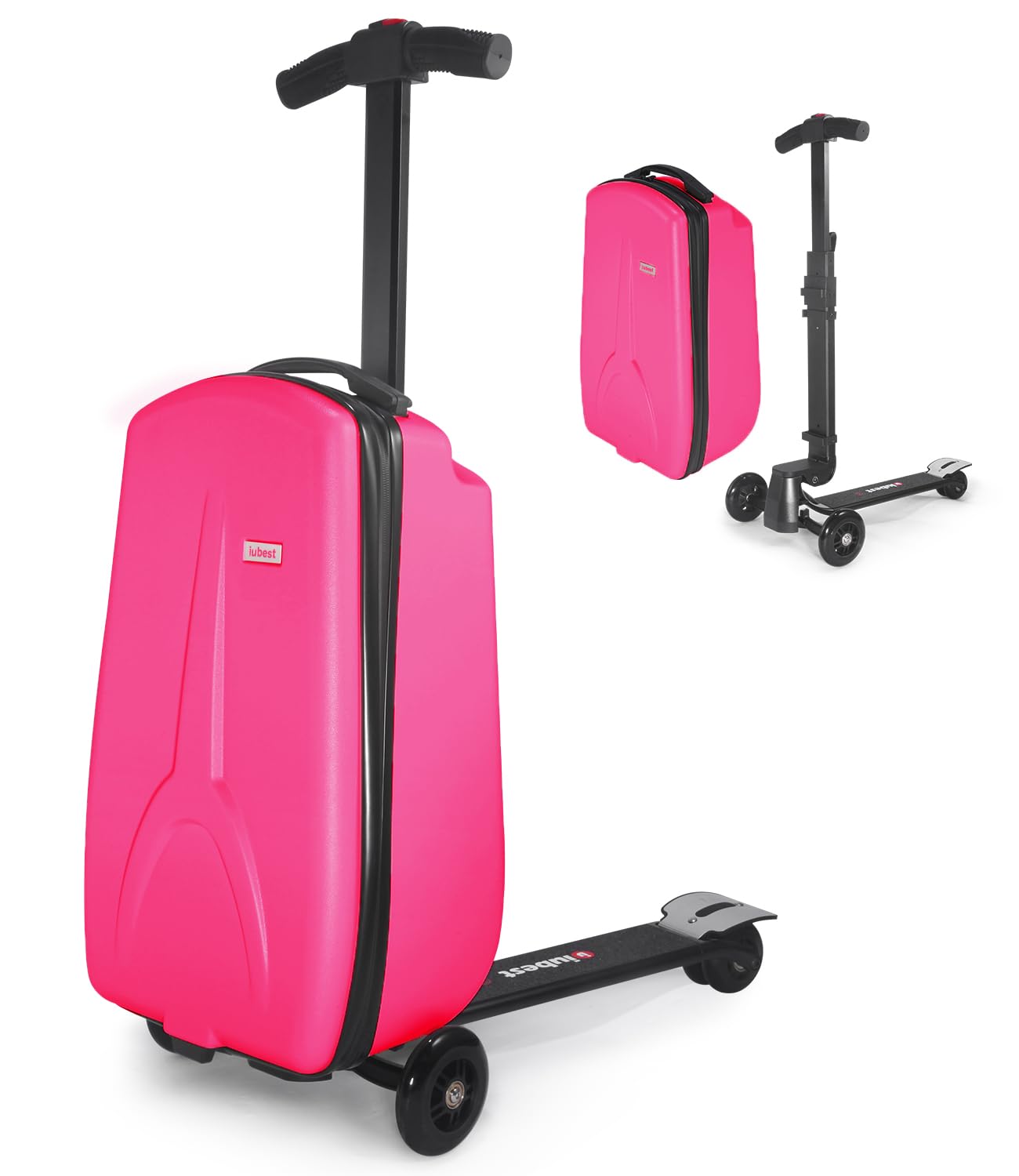 Photo 1 of iubest Scooter Luggage Carry On Scooter Suitcase for Kids Age 4-15, Detachable & Foldable 4 in 1 Kids Suitcase, Multifunctional Ride On Travel Trolley Scooter Combo-Rose Pink