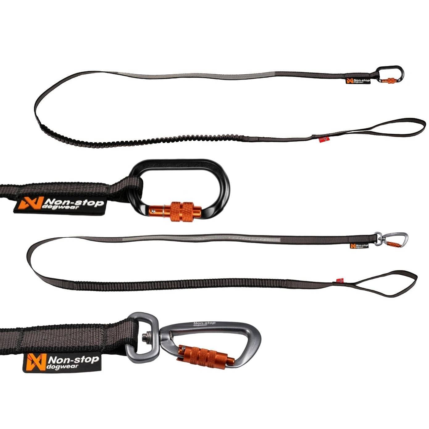 Non-Stop Dogwear Touring Bungee Leash, Black/Grey - 2.8m/23mm