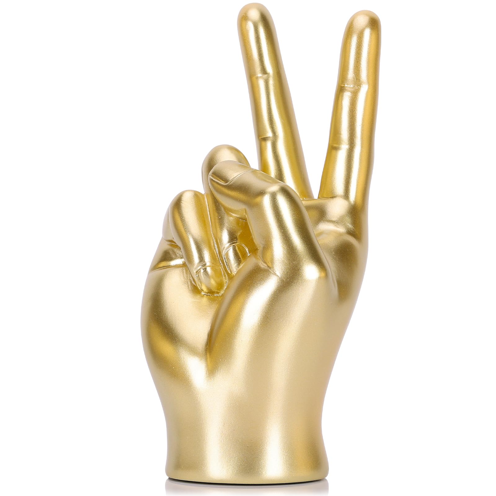 Photo 1 of LCCCK Gold Hand Sculpture Peace Sign Decor, Cool Gesture Hand Statue Finger Knick Knack for Shelves, Weird Gift Funky Sculpture for Desk Bookshelf TV Stand Accent Ornaments Peaceful Decor