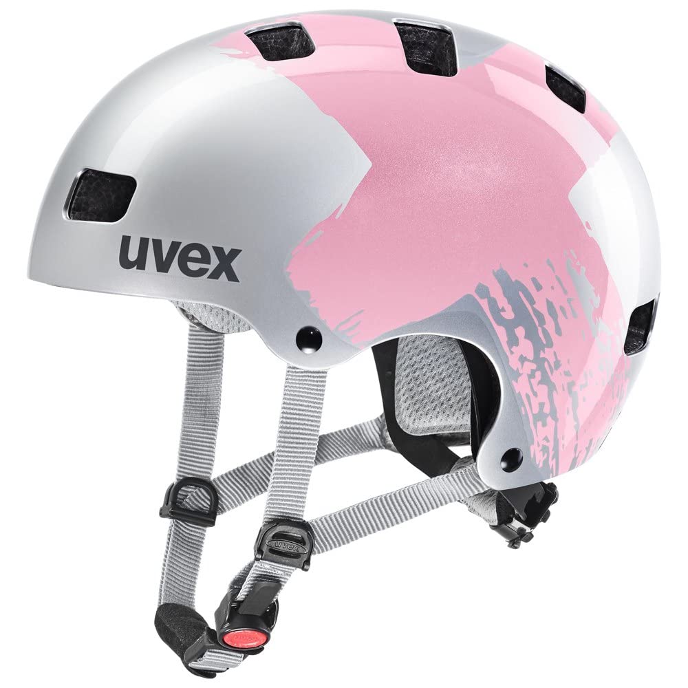 uvex kid 3 - sturdy bicycle helmet for children - individually adjustable fit - washable inner padding - silver - rosé - 51-55 cm