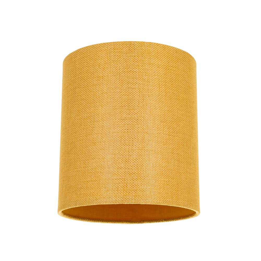 Contemporary and Sleek Ochre Mustard Linen Fabric Small Cylindrical Lamp Shade 60w Maximum | 16cm x 18cm | for Table Lamp, Wall or Pendant | Inner Cotton Lining by Happy Homewares