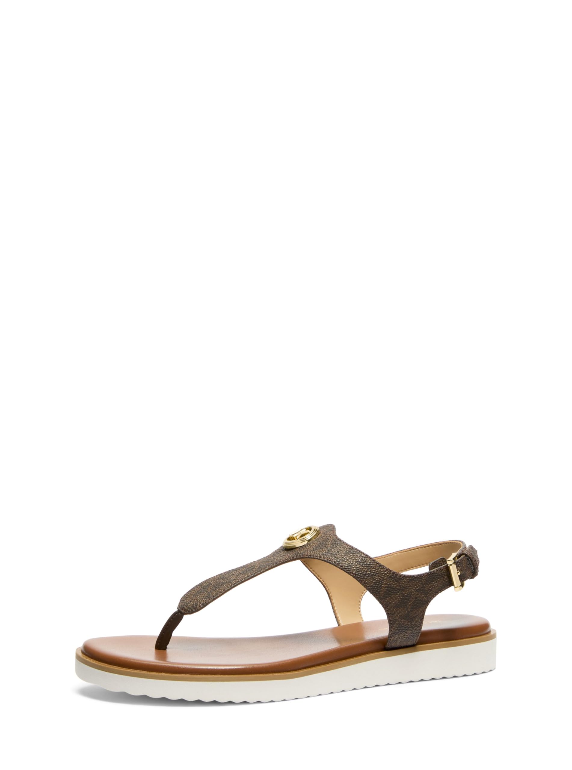 Michael Kors Women’s Val Thong Sandal, Signature Coated Twill/Brown, 6