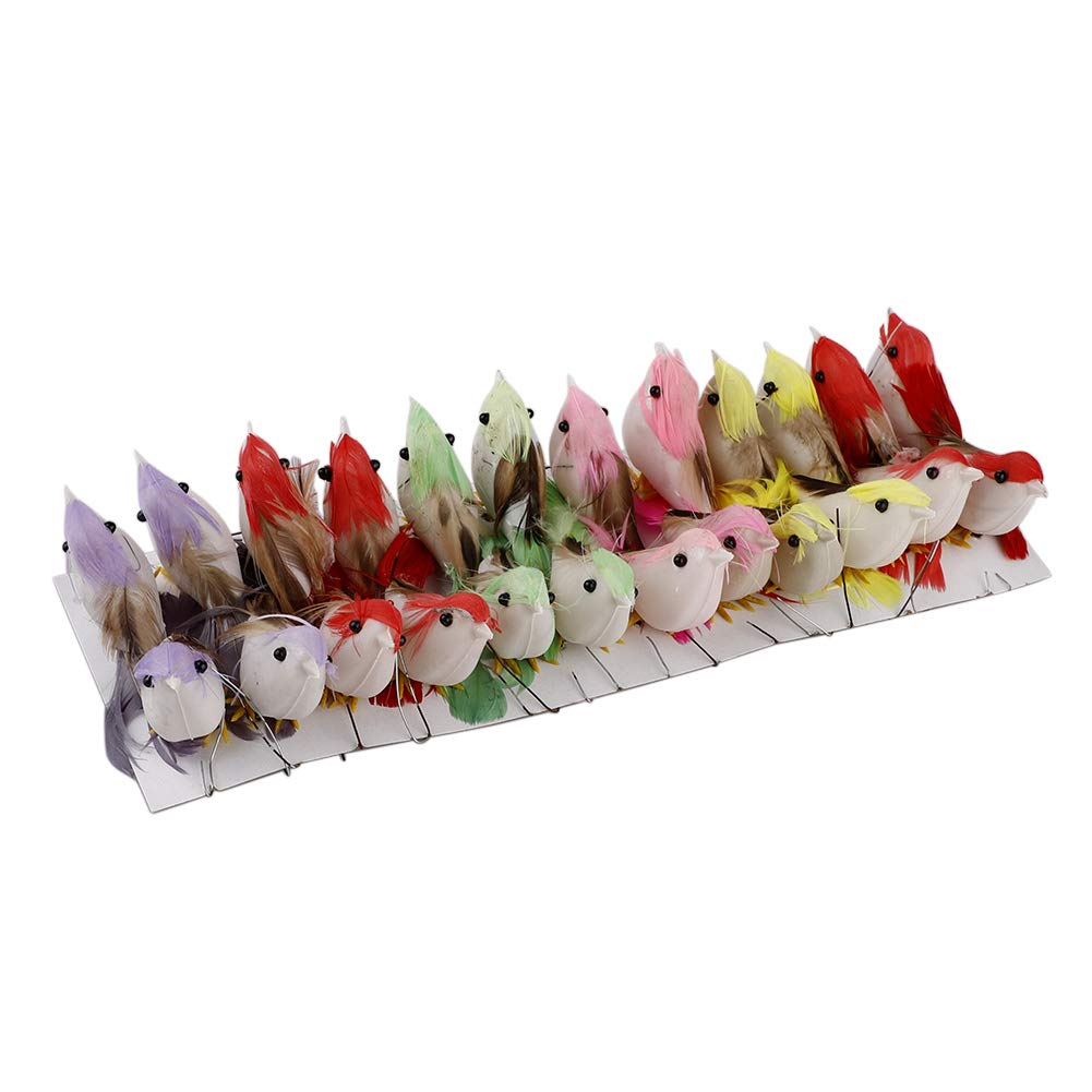 Small Simulation Foam Feather Bird Decorative Fake Birds, 24Pcs Artificial Simulation Foam Birds, DIY Miniature Birds Ornaments for Home Garden Wedding Party Craft Decor Gift(24pcs)