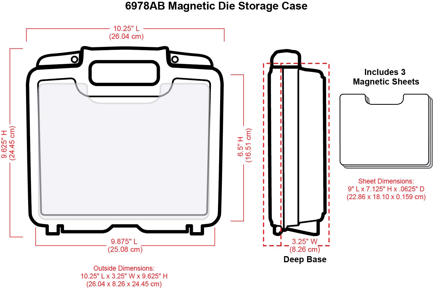 ArtBin 6978AB Magnetic Die Storage Case with 3 Magnetic Die Sheets, Portable Paper Craft & Die Organizer with Handle, Translucent