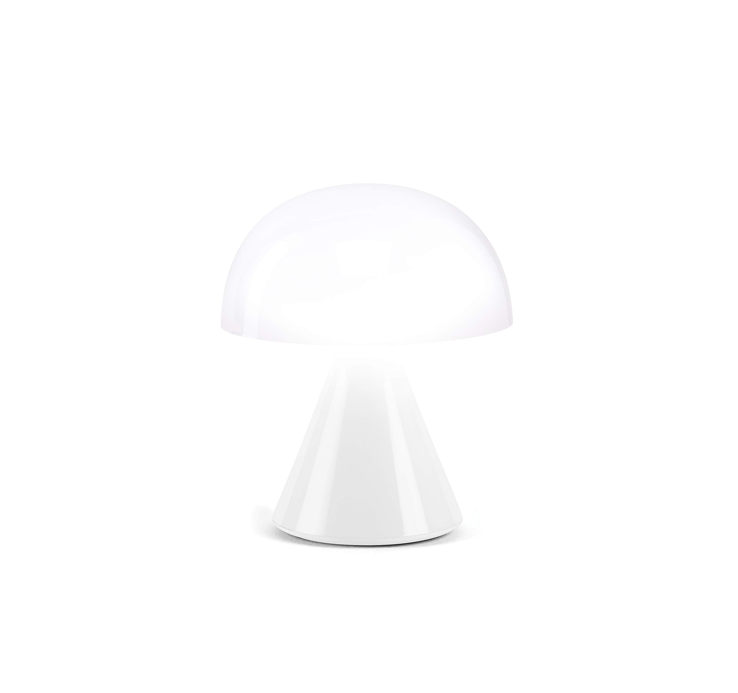 Lexon Mina Small Mushroom Lamp - LED Portable Bedside Light for Bedrooms, Kids & Nursery - Rechargeable with 12h Autonomy & Memory Dimmer, Aluminum - Glossy White