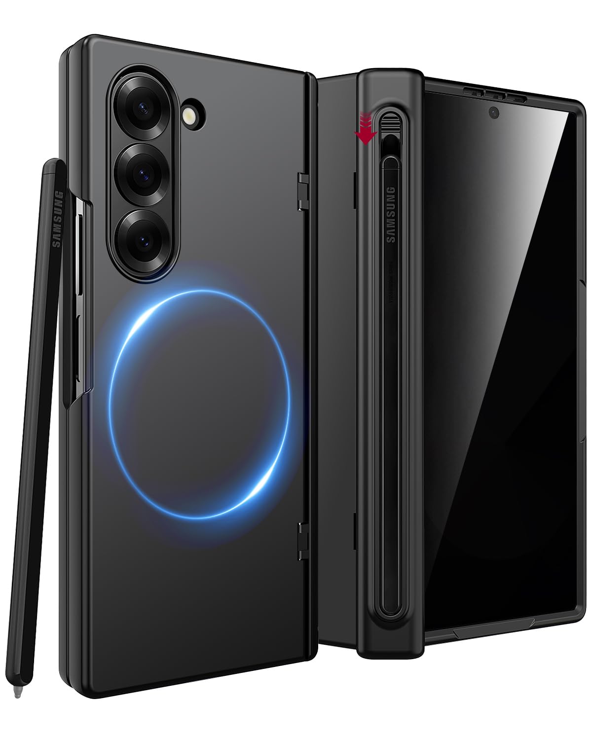 Photo 1 of Miimall for Samsung Galaxy Z Fold 6 Case with S Pen & Pen Holder & Built-in Privacy Screen | Mag-Safe Magnetic Shockproof Cover, Full Hinge Protection Case for Z Fold 6, Matte Black