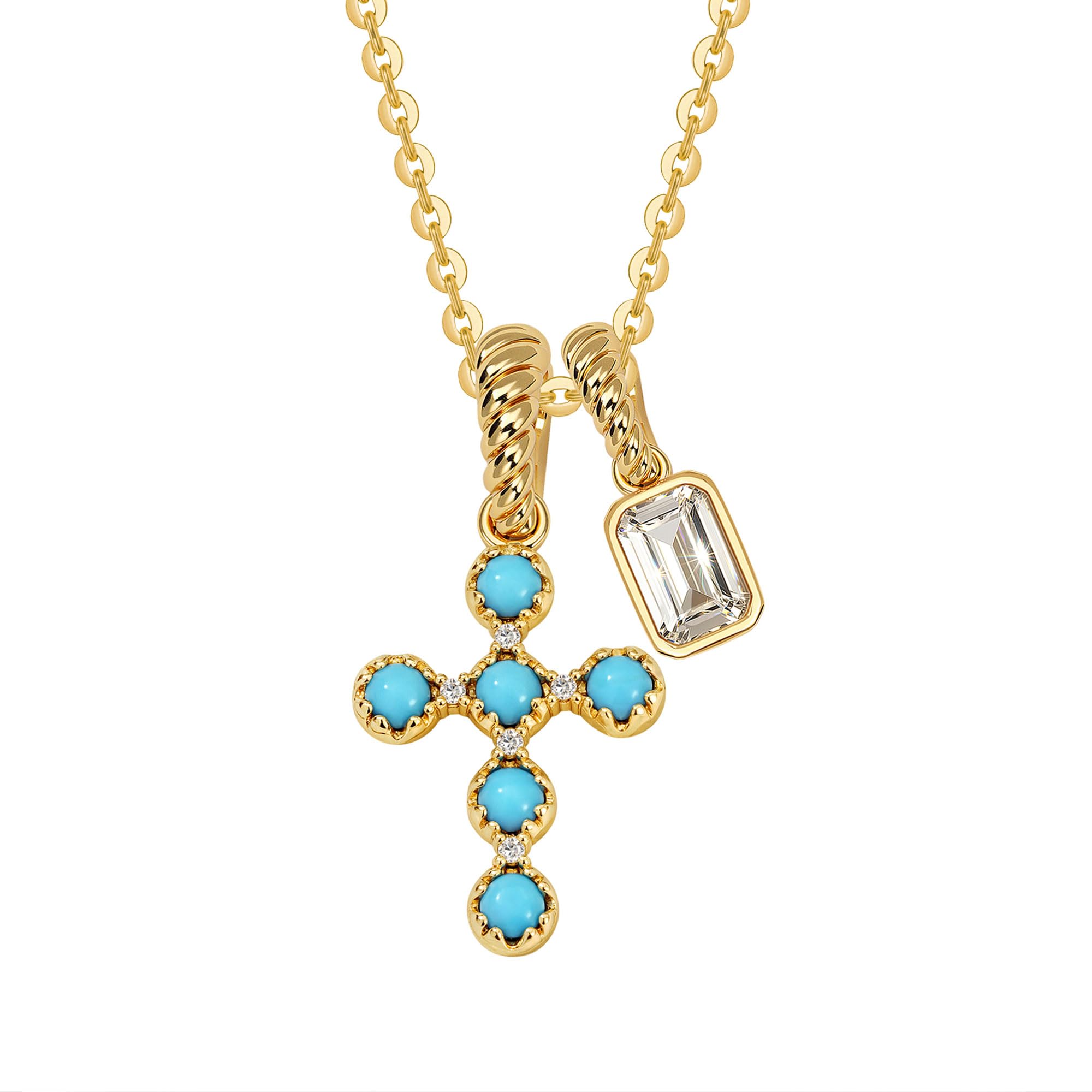 Fettero Gold Cross Necklace for Women - Dainty 14K Plated Removable Cross Necklace Double Pendant Necklaces for Women Charm CZ Diamond Necklace Trendy Faith Jewelry Turquoise Cross