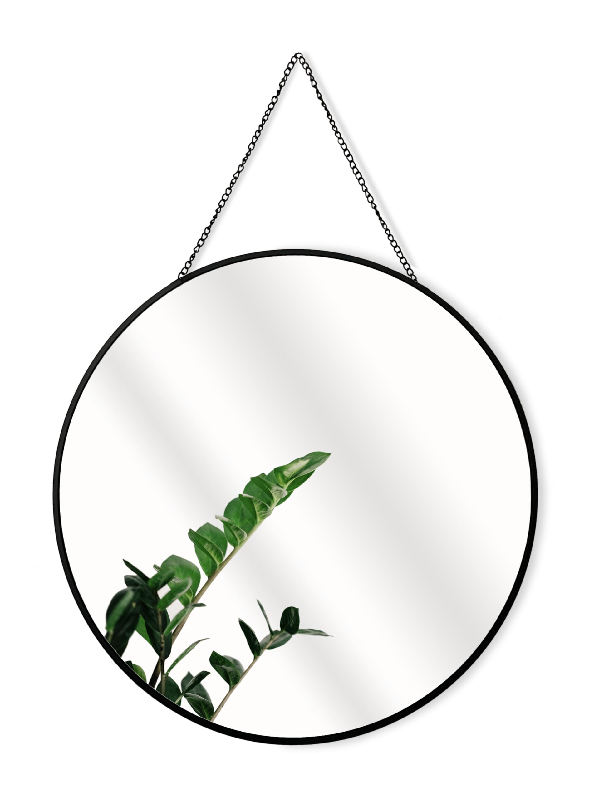 GreyZouq Metal Rimmed Round Mirror with Chain - Perfect for Bathroom, Bedroom, Hallway and Living Room (40 centimeters) Vintage Contemporary Style