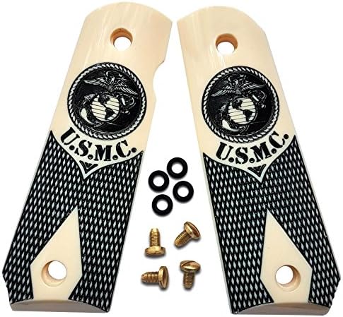 1911 Grips USMC / US Marine Faux Ivory Fits Full Size, Government, Commander Custom Grips Colt, Kimber, Sig, Springfield, Para Ord.