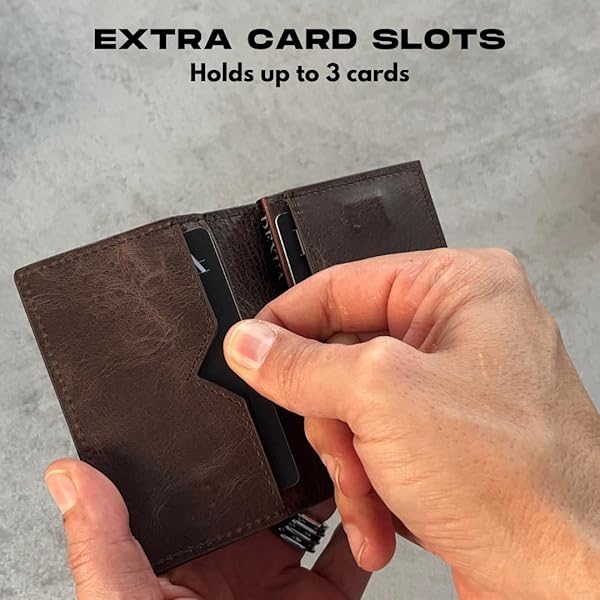 DEXUA MENS WALLET, GENIUNE LEATHER SLIM WALLET, RFID BLOCKING POP-UP CARD HOLDER, TOTAL 9 CARDS CAPACITY, CASH SLOT, MAGNETIC CLOSURE, GIFT READY