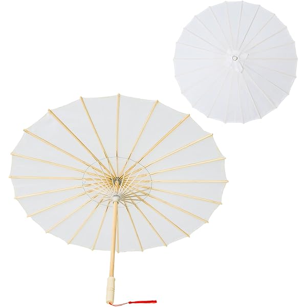 2-Pack White Paper Umbrellas - 15.75" Decorative Parasols For Parties & DIY Projects