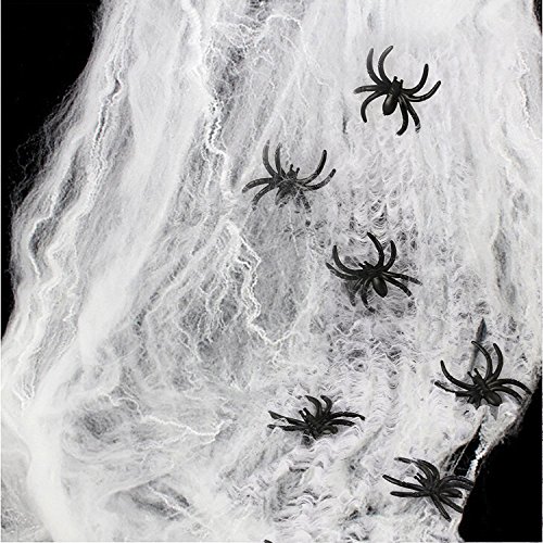 AOSTAR Halloween Stretch Spider Webs Indoor & Outdoor Spooky Spider Webbing with 25 Fake Spiders for Halloween Decorations