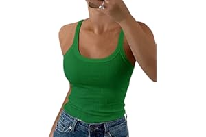 GEMBERA Women Spaghetti Strap Scoop Neck Ribbed Tank Tops Slim Fitted Cotton Camisole Basic Sleeveless Layering Shirts