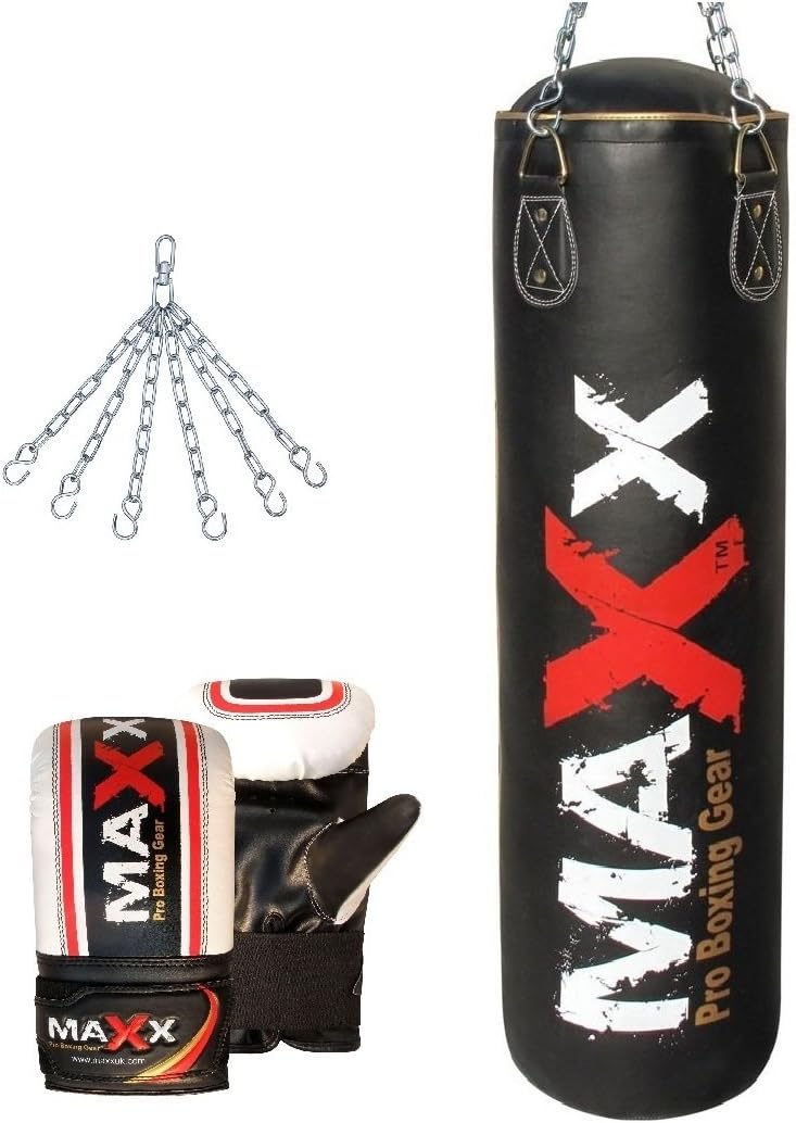 Maxx Black Punchbag set with wall bracket or hook or 12pcs set, FREE Chain, sizes 5ft, 4ft 3ft