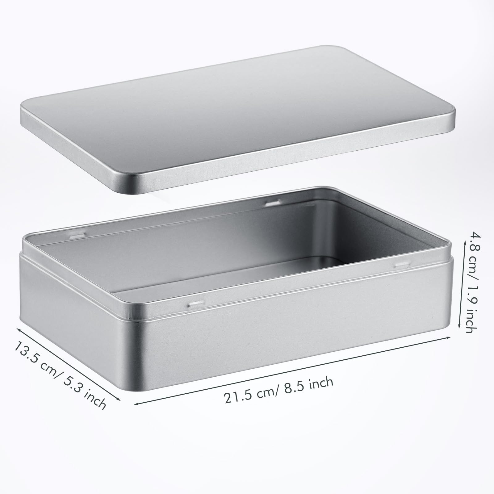 Hotop 1 Pack 8.5 by 5.3 by 1.9 Inch Silver Rectangular Empty Tin Box Containers, Gift, Jewelery and Storage Tin Kit, Home Organizer