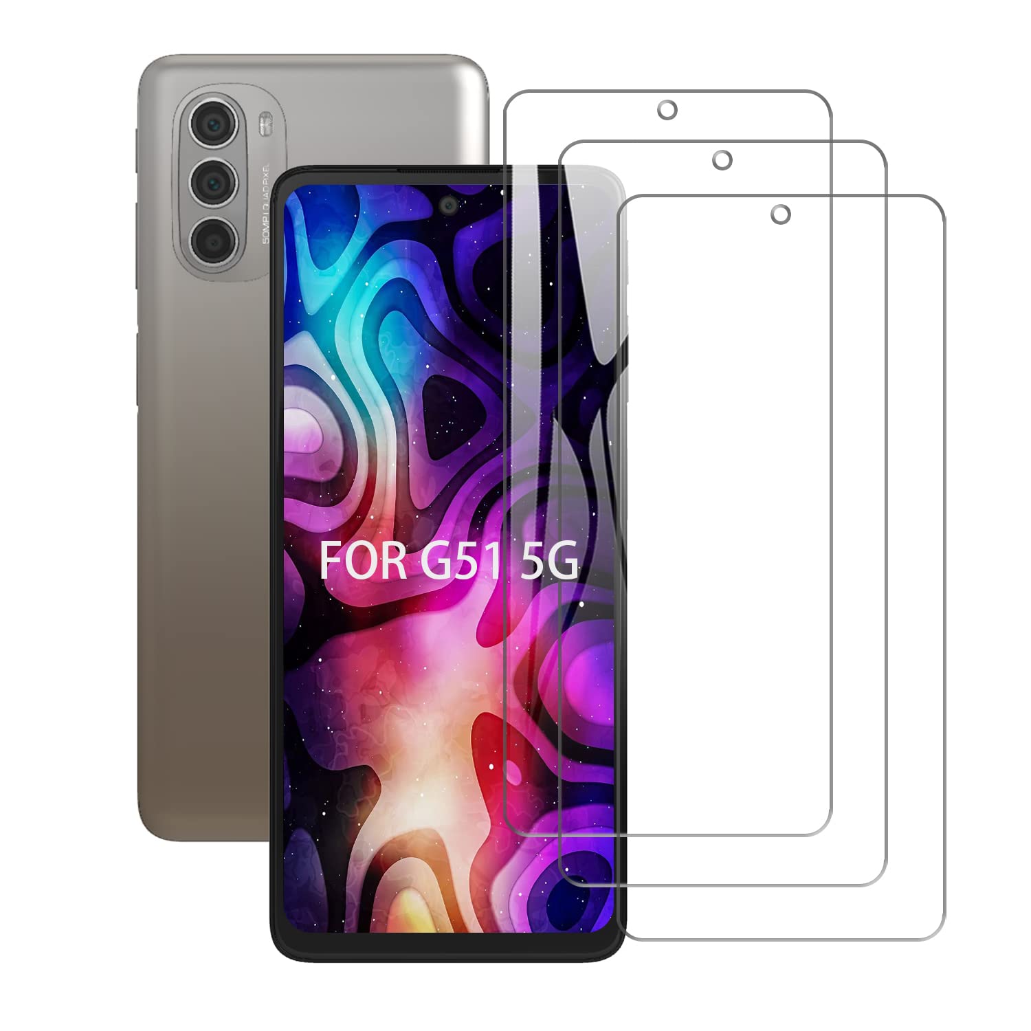 SCL Screen Protector Compatible with Motorola Moto G51 Screen Protector Motorola G51 Tempered Glass Film [3-Pack], [Easy Installation, Case Friendly, Bubble-free, 9H]