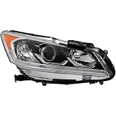 Right Projector Headlight Assembly w/LED DRL Fit for 2016 2017 Honda Accord EX/EX-L/Sport,Halogen Headlamp OE Style Chrome Housing Amber Reflector Replacement Passenger Side HO2503169 33100T2AA81