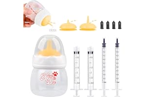 Xuanda Pet Feeding Bottle and Syringes,60ml Nursing Bottle, 3 Sizes Nipples with Ventilation Valve Resistant Tearing Perfect for Puppies, Kittens, Small Wildlife (Yellow)