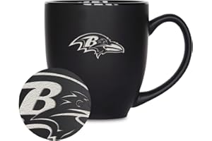 Rico Industries NFL Football 15oz Matte Black Bistro Mug - For Hot or Cold Drinks - Team Logo Etched For Unique Feel