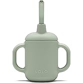 Lalo Little Cup, Non-Toxic Silicone Straw Cup with Handles - Baby and Toddler Sippy Cup - Mini Cup and Straw Training System, 4oz, Sage