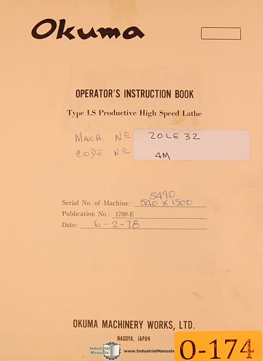 Okuma Type LS, Productive Lathe, Operations parts and Wiring Diagrams Manual:  Okuma: Amazon.com: Books