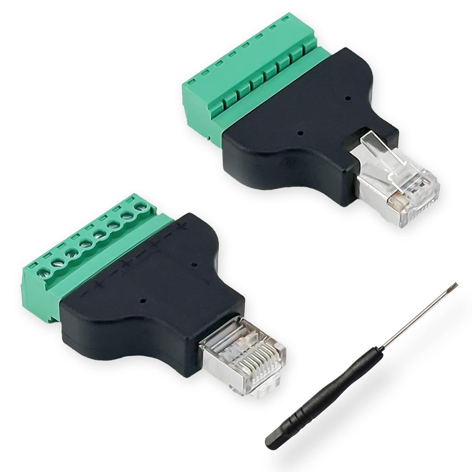 BRIEFCEC RJ45 Male to Terminal Block 8-Pin Adapter, Covvy CCTV/DVR Ethernet Connector Female Jack to 8 Pin Screw Connector (2xMale)
