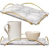 Serving Tray with Gold Handles – 12"x8" Marble Decorative Tray for Food, Drinks, Bathroom, or Coffee Table Décor by Museo