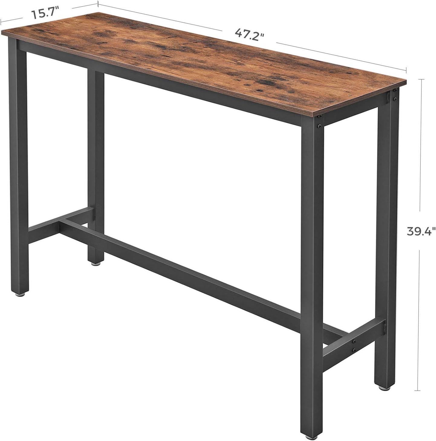 VASAGLE ALINRU Narrow, Rectangular Bar, Kitchen, Pub Dining High Table, Sturdy Metal Frame, 47.2 x 15.7 x 39.4 Inches, Easy Assembly, Industrial Design, Rustic Brown - Tables