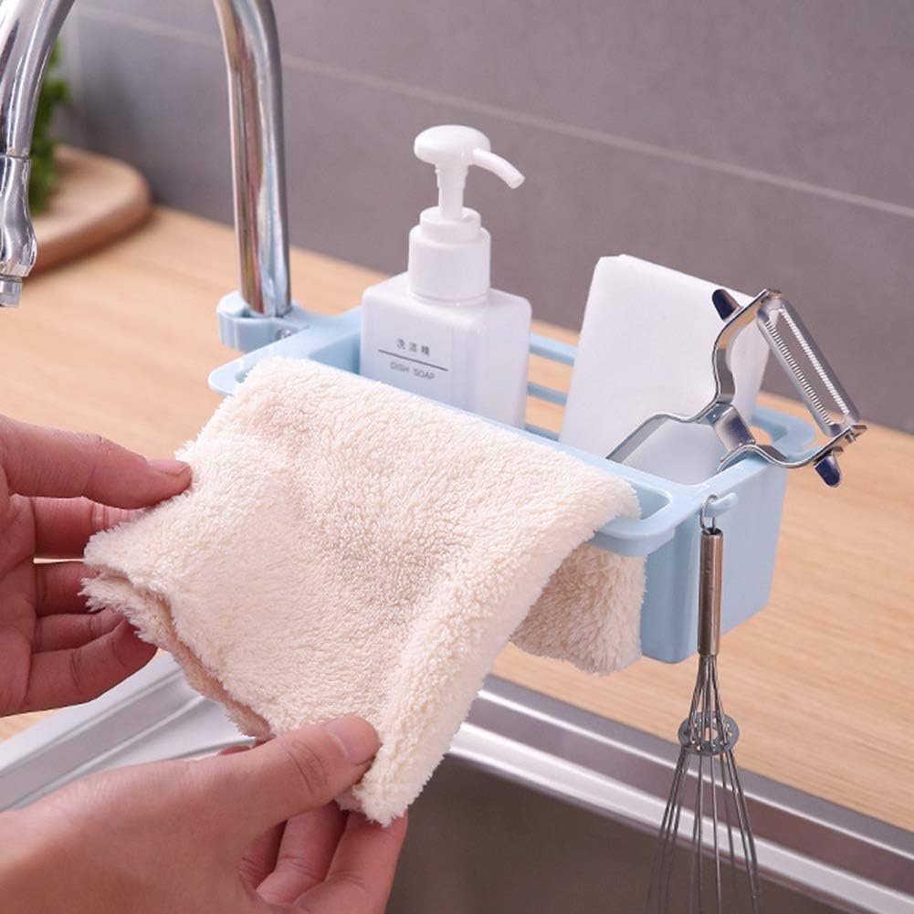 YHCWJZP Storage Rack, Kitchen Sink Faucet Draining Sponge Soap Brush Towel Holder Storage Rack Basket Kitchen Tools Kitchen Supplies