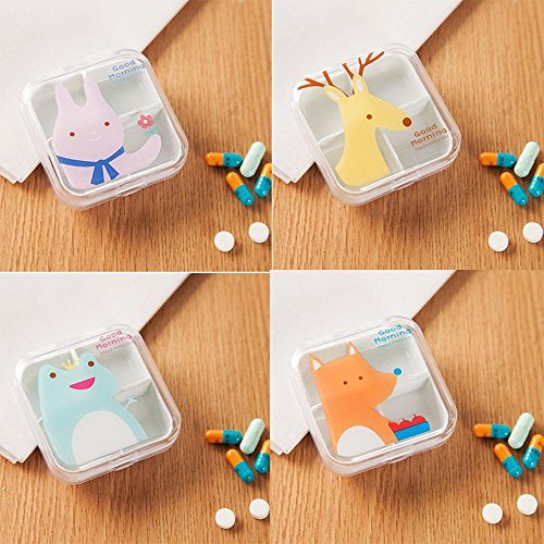 Ligntean Hot Sale Transparent Animal Pattern Portable Cartoon Travel 4 Compartment Medicine Drug Box Pill Storage Case Jewelry Container