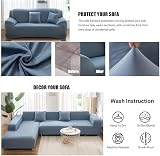 Teynewer 1-Piece Fit Stretch Sofa Cover 3 Seater Light Blue Elastic Slipcover view 3