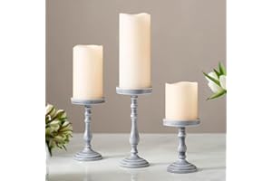 LampLust Pillar Candle Holder, 3 Pack (5, 6.5 & 8 Inch), Gray Candle Holders for Pillar Candles, Candle Stand Wedding Table Decor, Rustic Candle Holders, Coffee Table Decor Farmhouse Decor Living Room
