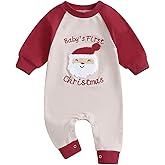 FYBITBO Infant Baby Boy Girl Clothing Santa Long Sleeve Jumpsuit Romper My First Christmas Outfit Newborn Clothes (Baby's First Christmas Outfit-Red, 12-18 Months)