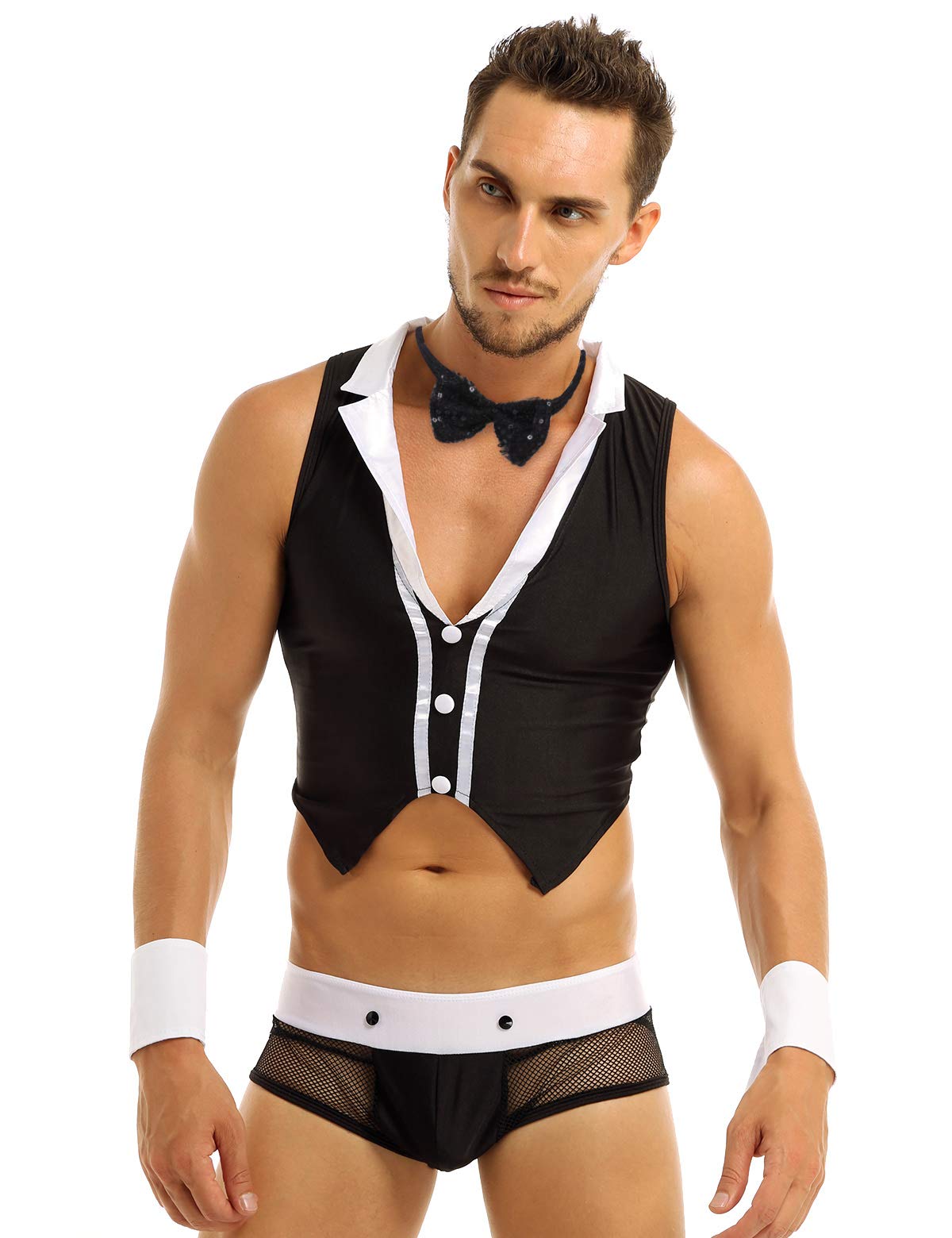 CHICTRY Men's Tuxedo Maid Costume Outfits Lingerie Boxer Brief Underwear Black One Size