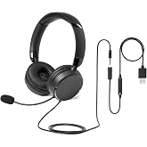 Amazon Basics On Ear Wired Computer Headset with Adjustable Microphone, 3.5mm Port or in-Line Control with USB-A Port, Foldable, Clear Sound, Small/Medium Size, Black