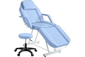 YOCONYO Massage Table Tattoo Chair Spa Beds with 360 Swivel Spa Stool, 72 Inch Multi-Purpose 3-Section Facial Beds, Adjustable Facial Bed Spa Bed for Salon Spa Beauty (Blue)