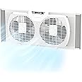 EZ-CHILL 9" Twin Window Fan with Manually Reversible Airflow Control, Auto-Locking Expanders, 2 Speed, Dual Fan, Exhaust, Airflow 9.84 ft/sec, Ideal for Home, Kitchen, Bedroom & Office, White