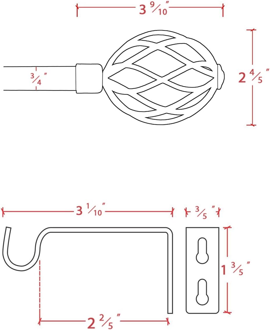 H.VERSAILTEX Window Treatment Single Rod Set with Twisted Sphere Caps, Adjustable Length from 28 to 48-Inch, 3/4 Inch Diameter, Matte Black: Home & Kitchen