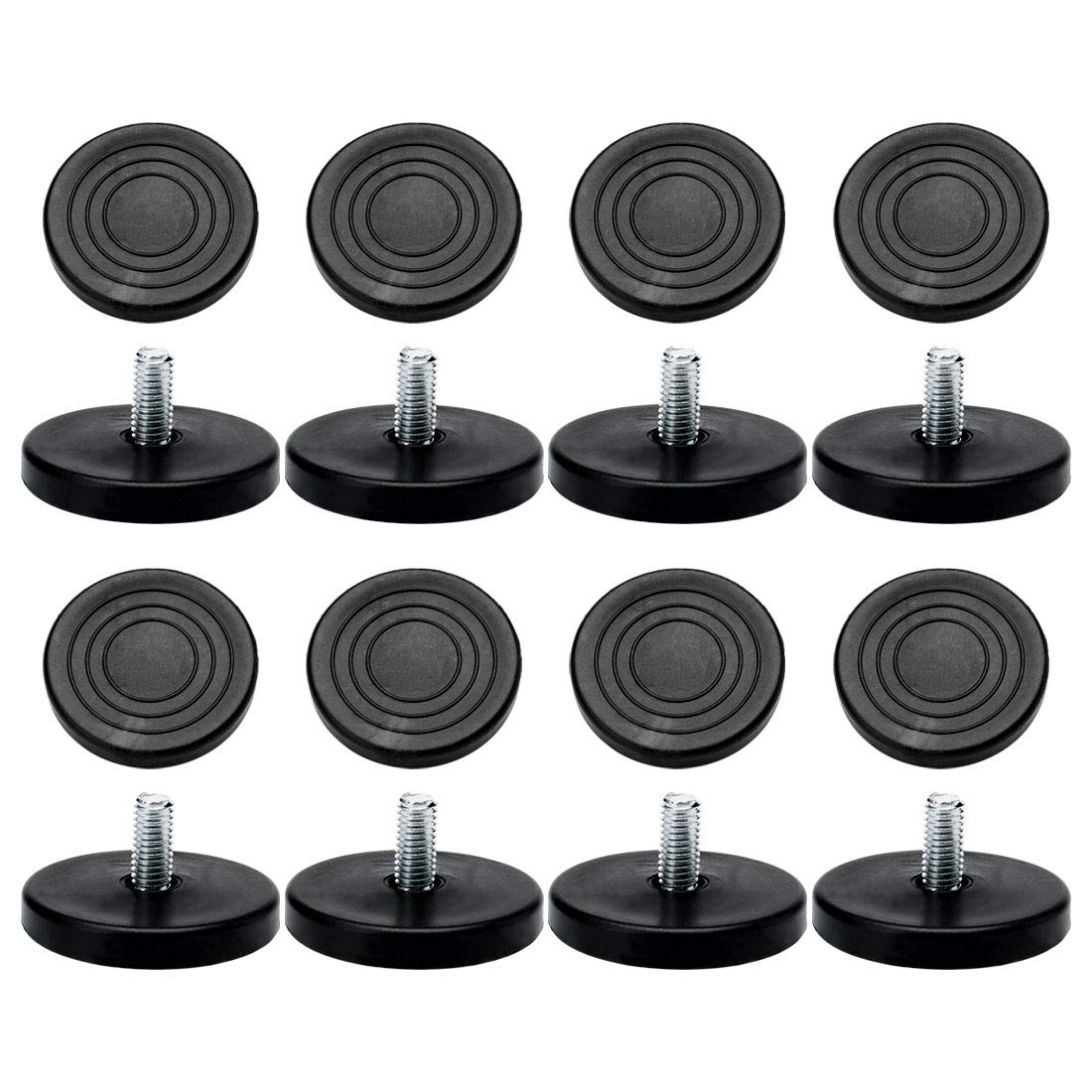 Sourcingmap M8 x 17 x 50mm Leveling Feet Adjustable Leveler Floor Protector Cover Pad for House Furniture Desk Table Chair Leg 16 Pack