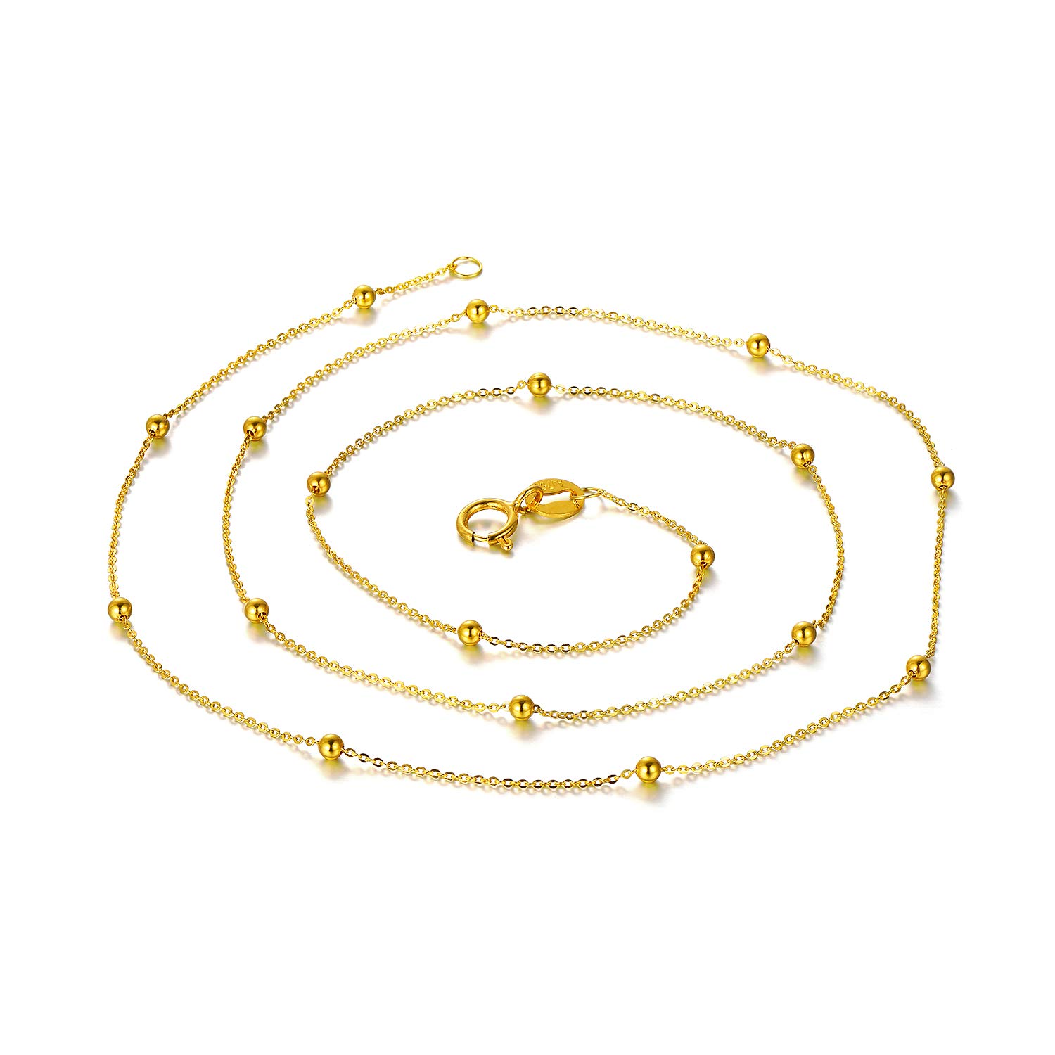 SISGEM 18 ct Gold Bead Necklace, Solid Yellow Gold Beaded Chain Necklace, Rosary Bead Ball Necklace, for Women Girls Ladies Mum Sisters, 18"